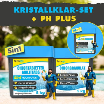 Kristallklar Paket Poolpflege Sets +pH Plus TerraUno