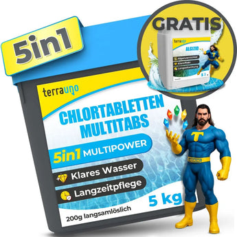 5-in-1 Chlortabletten 200g für Pools – Multitabs zur Langzeitpflege TerraUno