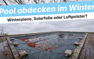 Pool mit gespannter Winterplane und Herbstlaub