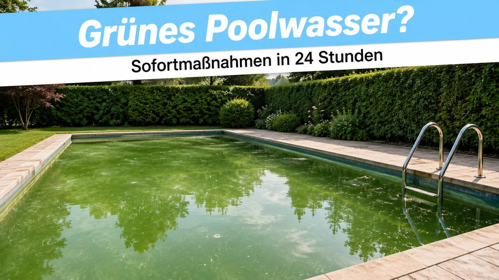 Grünes Poolwasser im Garten — TerraUno Sofortmaßnahmen in 24 Stunden bei Algen und Chlormangel