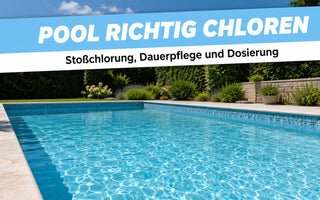 Privater Gartenpool mit kristallklarem blauem Wasser im Sommer als Symbolbild für richtiges Chloren