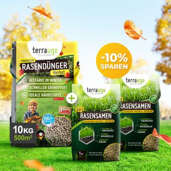 Herbst Rasendünger mit Rasensamen Dünger    TerraUno