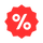 Ein rotes Starburst-Abzeichen mit einem weißen Prozentzeichen  in der Mitte, das einen Rabatt oder ein Sonderangebot symbolisiert.