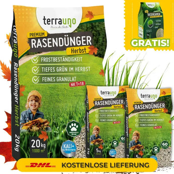 Herbst Rasendünger mit Langzeitwirkung und Kalium 🍂 – Terrauno