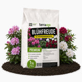 Blühfreude BIO Rhododendrondünger 1 kg von TerraUno – organischer Spezialdünger für prächtige Rhododendren-Blüten