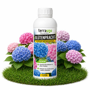 TerraUno Blütenpracht flüssiger Hortensiendünger 1 Liter Flasche