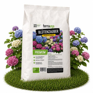 Blütenzauber BIO Hortensiendünger 1 kg von TerraUno – organischer Spezialdünger für prächtige Hortensienblüten