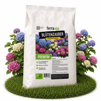 Blütenzauber BIO Hortensiendünger 1 kg von TerraUno – organischer Spezialdünger für prächtige Hortensienblüten