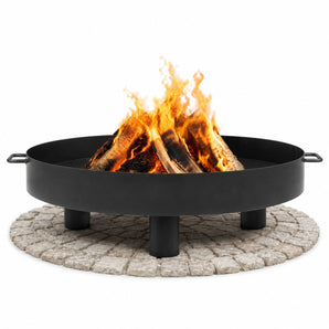 Flache CookKing Feuerschale Tunis 60 Ø 60 cm aus Stahl mit Feuer auf drei Beinen