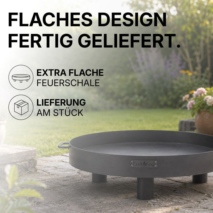 Extra flache CookKing Feuerschale Tunis 60 im Garten