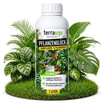 TerraUno Pflanzenglück Grünpflanzen- und Palmendünger 1 Liter Flasche