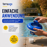 Anwendung TerraUno Chlorgranulat: Granulat abwiegen und in den Dosierschwimmer geben