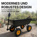Mann entleert die gekippte Wanne des Gartenwagens Prakta M am Komposter