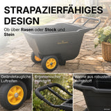 Detailaufnahmen der Prakta S: geländetaugliche Luftreifen, ergonomischer Handgriff und Kunststoffwanne