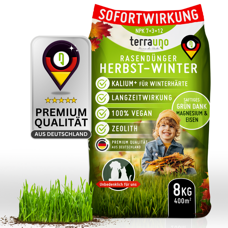 TerraUno - Herbst Rasendünger NPK 7+3+12 - 8kg Beutel Dünger    TerraUno