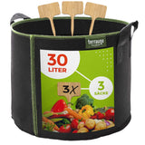 Pflanzsack aus Vliesstoff inkl. Pflanzenschilder Gefäß 30L 3  TerraUno