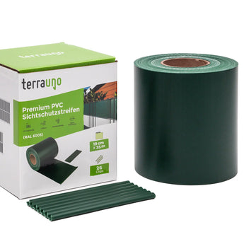 Sichtschutzstreifen (Rolle) aus PVC Sichtschutz Moosgrün (RAL 6005) 35 Meter  TerraUno